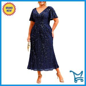 Sequin Mermaid Prom Dress Formal Evening Gown V Neck Bodycon Curvy Fit